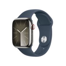 Watch Series 9 GPS + Cellulaire, boitier en Acier de 41 mm avec boucle en caoutchouc S/M, Argent