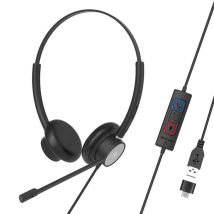 Auricular con cable para locutorios Tellur Voice 320, biaural, USB, negro - Nuevo