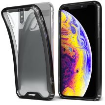 Moozy Xframe Coque antichoc pour iPhone X / iPhone XS - Coque transparente à bord noir, coque hybride transparente double couleur avec bord en TPU 