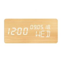 Réveil 4 en 1 : Affichage Heure Date Jour Température - EVOOM - WOOD - Bois naturel