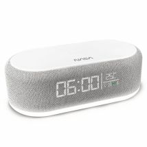 NASA Réveil SPC400 - Radio Despertador, Altavoz Bluetooth, Altavoz 5W x2, Carga Inalámbrica 15W, Luz Nocturna, Batería de Litio, Cable USB-C Incluido 