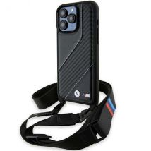 Funda BMW para iPhone 15 Pro Max 6.7 negra rígida M Edition Carbon Stripe & Strap - Nuevo