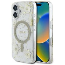 Étui Guess Resin Flowers Glitter MagSafe pour iPhone 16 beige