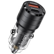 Usams Cargador de coche 95W USB-C PD 65W+USB-A QC 30W contra sobretensiones Negro transparente - Nuevo