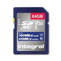 Integral INSDX64G-100V30 64GB SD CARD SDXC UHS-1 U3 CL10 V30 UP TO 100MBS READ 45MBS WRITE 64 Go UHS-I