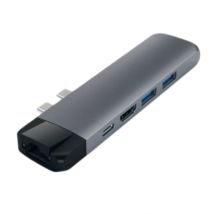 Hub Double USB-C Pro en Aluminium avec Ethernet et HDMI 4K Gris anthracite