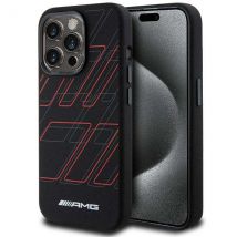 Étui AMG pour iPhone 15 Pro 6.1 noir étui rigide Silicone Large Rhombuses Pattern MagSafe