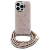 Étui Guess pour iPhone 16 Pro 6.3 rose étui rigide Crossbody Cord 4G Print