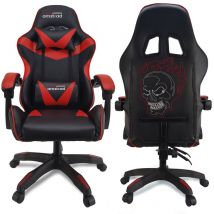Amstrad AMS-800-RED-SKRED Fauteuil / Chaise de bureau Gamer coloris noir & rouge - Design au dos Tête de mort