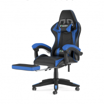 Chaise de jeu réglable en hauteur avec repose-pieds et coussin lombaire-Bleu