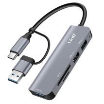 Hub USB C et USB avec USB 3.0 + 2x USB 2.0 Lecteur Cartes SD et TF Noir