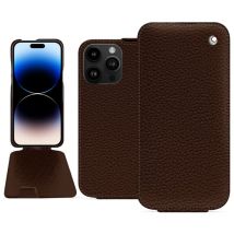 Funda de piel Apple iPhone 15 Pro Max - Solapa vertical - Marrón - Piel granulada - Nuevo