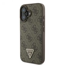 Étui Guess pour iPhone 16 6.1 marron étui rigide Leather 4G Triangle Strass