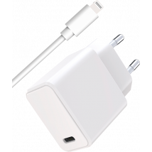 Kit Chargeur USB C 20W + Câble USB C / Lightning 1m Blanc WOW