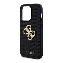 Coque pour iPhone 15 Pro Perforée avec Logo 4G en Métal Pailleté Noir