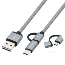 CoolBox COO-CAB-U2MC-GR cable USB USB 2.0 1 m USB A USB C/Micro-USB B Gris - Nuevo