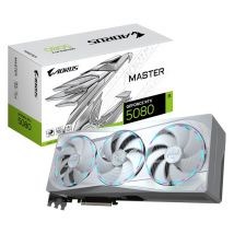 GIGABYTE AORUS GeForce RTX 5080 MASTER ICE 16G Carte Graphique - 16 Go GDDR7, 256 bits, PCI-E 5.0, 2805MHz Core Clock, 3 x DP 2.1a, 1 x HDMI 2.1b, 