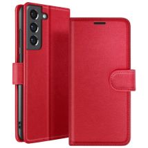 Étui Portefeuille pour Galaxy S21 FE 5G avec Support et Languette Magnétique Rouge