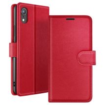Étui Portefeuille pour iPhone XR avec Fonction Support et Languette Magnétique Rouge