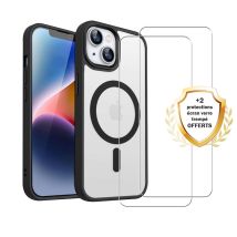 EVETANE Coque iPhone 14 Transparente Compatible Magsafe Contour Noir + 2 Vitres Protection ecran