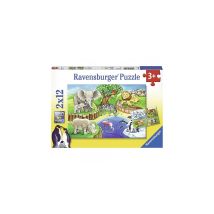Puzzle educativo di 2x12 pezzi sugli animali dello zoo per bambini - Nuovo