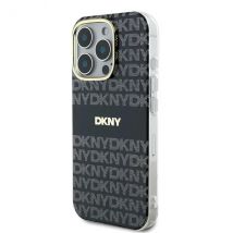 Étui DKNY pour iPhone 16 Pro Max 6.9 noir étui rigide Repeat Texture Pattern With Stripe