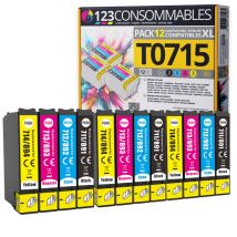 123CONSOMMABLES - T0715-12 Cartouches E711-E712-E713-E714 Compatible pour Epson T0715 - Compatible a