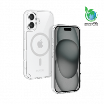Custodia antiurto antibatterica magnetica invisibile realizzata con il 75% di plastica riciclata per Apple iPhone 16 Plus, trasparente - Nuovo