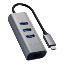 Hub USB-C 2-en-1 avec 3 USB 3.0 et Ethernet 1000Mbps en Aluminium Gris