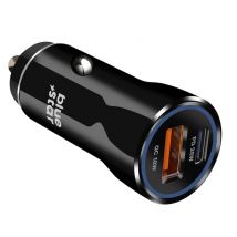 Chargeur Voiture USB-C 25W + USB 18W Charge Rapide Design Compact Noir