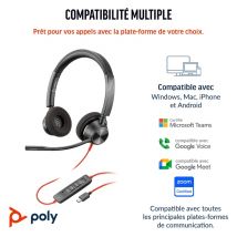 Poly Auriculares estéreo Blackwire 3320 USB-C + Adaptador USB-C/A - Nuevo