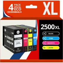 123CONSOMMABLES - PGI-2500XL - Pack 4 Cartouche encre Compatible pour Canon PGL-2500 PGI 2500XL PGL2500XL pour Canon Maxify MB5150 MB5450 MB5050 