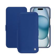 Funda de piel Apple iPhone 15 - Solapa horizontal - Azul - Piel lisa - Nuevo