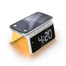 Jupiter Réveil Numérique avec chargeur sans fil - Lumière de Réveil - Veilleuse - Chargeur Qi - Blanc (HCG019QI-WA)