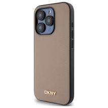 Custodia DKNY per iPhone 15 Pro Max 6,7 beige Custodia rigida Logo in metallo granulato MagSafe - Nuovo