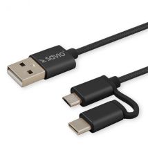 Savio CL-128 câble USB USB 2.0 1 m USB A USB C/Micro-USB A Noir