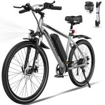 Vélo électrique - EVERCROSS EK15 - Pneu 26 pouces - Transmission 7 vitesses Batterie Amovible - Gris