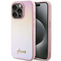 Étui Guess pour iPhone 15 Pro 6.1 rosa étui rigide Saffiano Iridescent Script
