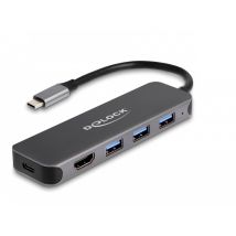 DeLOCK Hub de 3 ports USB et une prise 4K HDMI avec connexion USB Type-C et PD, 85 Watt