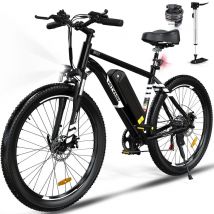 Vélo électrique VAE, VTT électrique, 26 x 3.0 Ville E-Bike, Batterie au Lithium Amovible7 Vitesses Noir