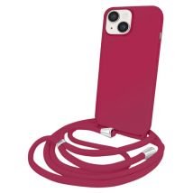 Coque pour iPhone 14 en TPU Premium Color Lace avec Cordon Tour de Cou Bordeaux