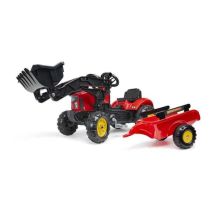 Trattore a pedali FALK SuperCharger con caricatore frontale articolato e rimorchio rimovibile Rosso - Nuovo