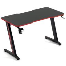 Amstrad DESK120Z-RED Bureau informatique ou gamer avec finition rouge - Largeur 1m20 - Style carbone - Porte casque & gobelet