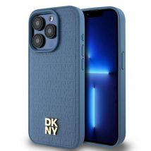 Funda DKNY para iPhone 15 Pro 6.1 azul Funda rígida Piel Monograma Logo Metal MagSafe - Nuevo