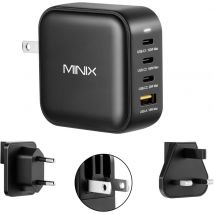 Caricatore da Muro MINIX NEO P3 100W Turbo 4 Porte GaN, Adattatore di Carica Rapida 3 x Porta USB-C (Max 100W/20W), 1 USB-A (Max 18W). Compatibile con