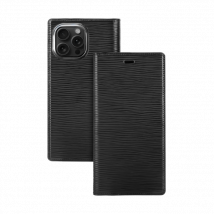 Diarycase 2.0 Coque clapet en cuir véritable avec support aimanté pour Apple iPhone 15 Pro, Noir Minuit