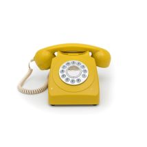 GPO 746 Téléphone Bouton Poussoir – Téléphone Fixe Vintage, Design rétro UK, Style iconique -Jaune