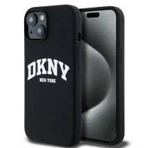 Étui DKNY pour iPhone 15 6.1 noir étui rigide Liquid Silicone White Printed Logo MagSafe