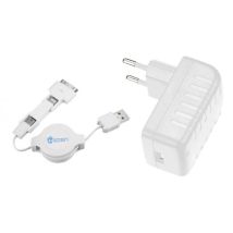 Heden caricatore da parete 3in1 Micro usb + 2 connettori apple Cavo retrattile da 80 cm Bianco - Nuovo