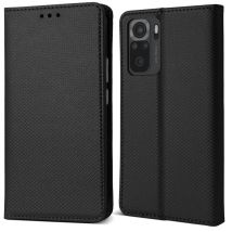 Moozy Flip Case para Xiaomi Redmi Note 10 y Redmi Note 10S, negro - Funda magnética inteligente tipo cartera con tarjetero y soporte, ranuras para 